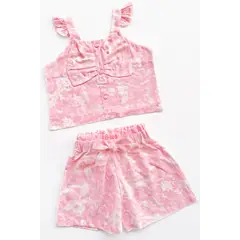 KIDS MASHMELO - Set de blusa con forma de lazo en pecho y short con lazo en pretina para niñas