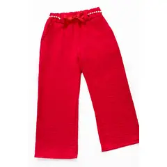 KIDS MASHMELO - Pantalón con Cinturón de Perlas y Cinta Satinada y Forro Interno para niñas
