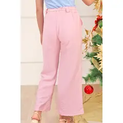 KIDS MASHMELO - Pantalón con Cinturón de Perlas y Cinta Satinada y Forro Interno para niñas