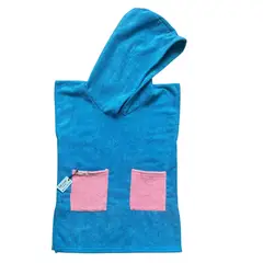 RED CARROT - Toalla poncho niña 8 a 12 años celeste bolsillo rosa