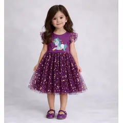 ARELYS - Vestido Niña Unicornio Morado Talla 6