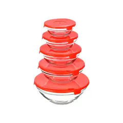 GENERICO - SET DE 5 PIREX DE VIDRIO CON TAPA