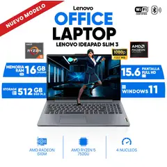 LENOVO - Notebook IdeaPad Slim 3, AMD Ryzen 5 7520U, 16GB LPDDR5, 512GB SSD, 15.6 FHD TN