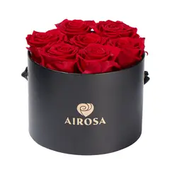 AIROSA - Arreglo de 7 Rosas Eternas - Box Cilíndrico Premium + Tarjeta de Lujo