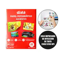 GENERICO - Papel Fotográfico Adhesivo de 120 gramos para Impresora Inkjet - 20 Hojas A4