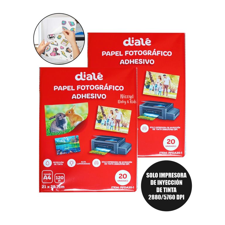 Papel Fotográfico Adhesivo de 120 gramos para Impresora Inkjet - 40 Hojas A4