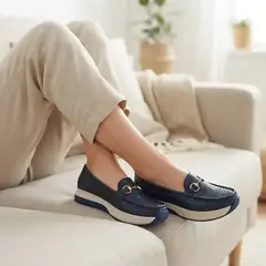 GENERICO - Mocasines Casuales de Puro Cuero para Mujer con Plataforma y Hebilla