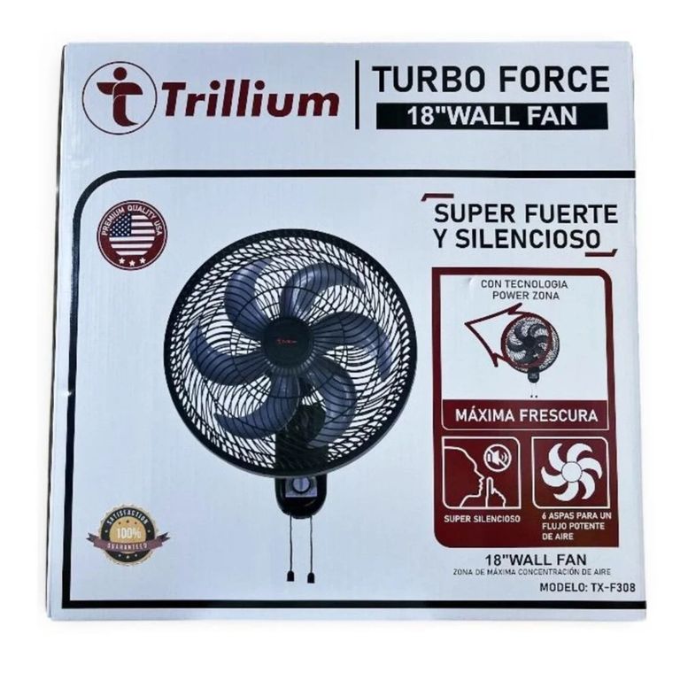 Ventilador de Pared Silencioso Trillium 18 cm 6 Aspas 3 Velocidades 120W 220V TX-F308