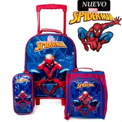 MARVEL - Set de Mochila con Ruedas EXTRA Oficio Lonchera y Cartuchera Spiderman