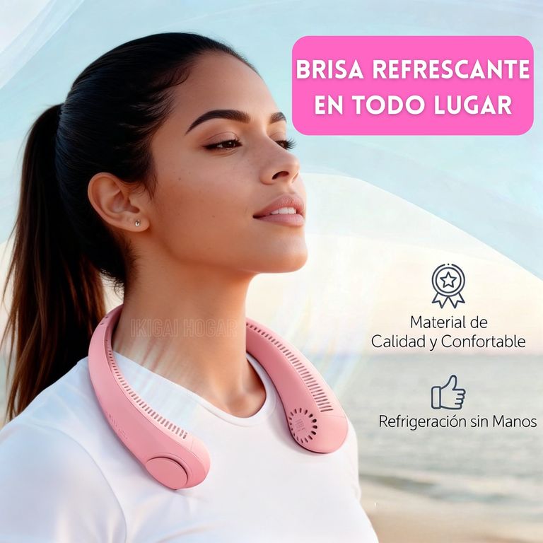 Ventilador De Cuello Portátil Recargable 3 Velocidades USB Manos Libres - Rosa