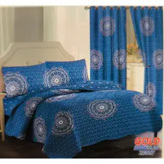 GOLDSUN - CUBRECAMA 7 PIEZA TELA CON TELA DE VERANO CON CORTINA 2 PLAZAS PREMIUN