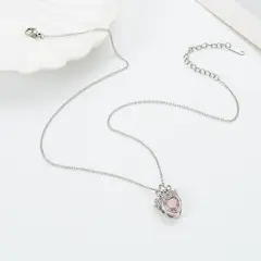 GENERICO - Collar Corazón con Cristal Rosa Acero Inoxidable