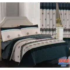 GOLDSUN - CUBRECAMA 7 PIEZA TELA CON TELA DE VERANO CON CORTINA 2 PLAZAS PREMIUN