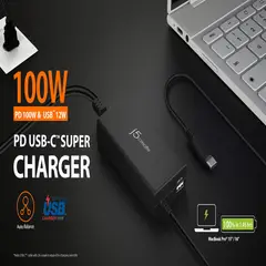 OEM - SUPER CARGADOR C TYPE J5 CREATE 100W SUPER CHARGE MACBOOK PRO AIR