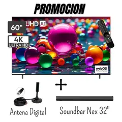 LG - Televisor 60 Pulgadas IA UHD 4K WebOS 60UA8050PSA + Control Magic + Antena Digital + Soundbar Nex