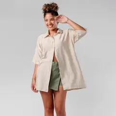 ROXJES JEANS - Camison en Lino Bordado Oversize Mujer