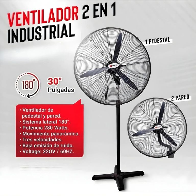 Ventilador Industrial FUJITEC 30” 2 en 1 Pared y Pedestal 280W