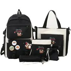 DANWEILE - Mochila impermeable de gran capacidad para mujer 5 piezas-Negro