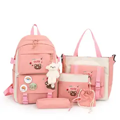 DANWEILE - Mochila impermeable de gran capacidad para mujer 5 piezas-Rosa