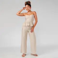 ROXJES JEANS - Blusa Strapless en Lino con Bobos Mujer