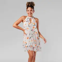 ROXJES JEANS - Vestido Corto de Gasa Floreado con Forro Mujer
