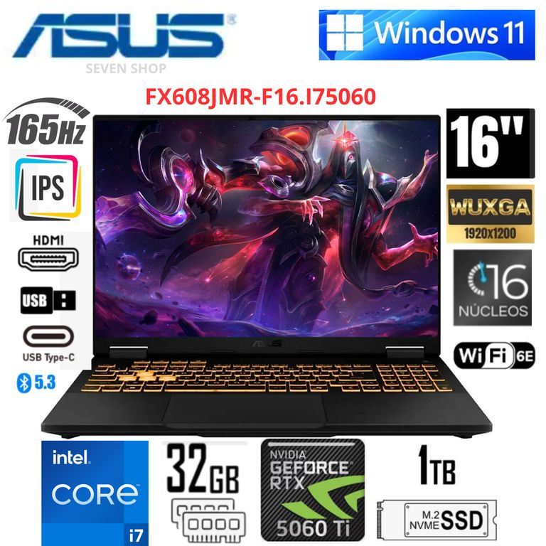 Laptop TUF Gaming 16" WUXGA 165Hz Intel Core i7-14650HX 32GB RAM 1TB SSD RTX 5060 8GB
