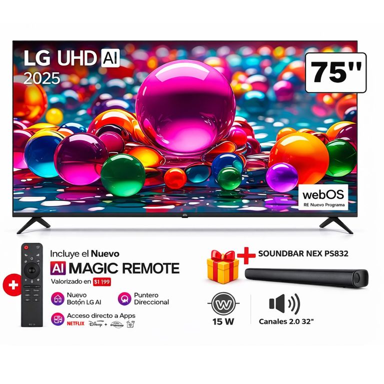 TELEVISOR 75 75UA8050PSA UHD 4K SMART TV THINQ AI 2025 + SOUNDBAR NEX