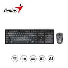 GENIUS - KIT TECLADO + MOUSE WIRELESS KM-8200 AI COPILOT MULTIMEDIA SP BLACK/GREY