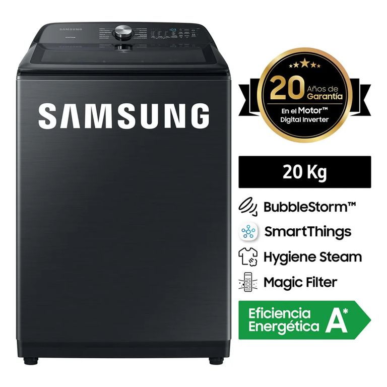 Lavadora Acero Inoxidable Smart 20 kg Negro WA20A8377GV/PE