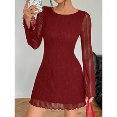 GENERICO - VESTIDO LOLITAS ROJO CON MANGA CASUAL URBANO
