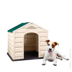 RIMAX - Casa para Perro Pequeña de Polipropileno Taupe con Techo Verde 13188-XP