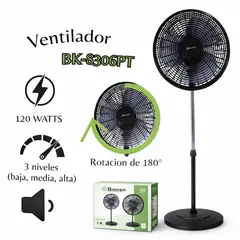 BOSSKO - Ventilador de Pedestal BK-8306PT 16” 120W Potencia Silencio y Estilo