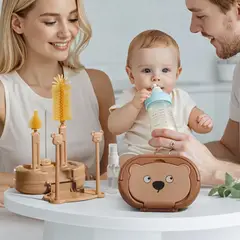 BABY - Set Limpiador de Biberones marron Portátil Kit Completo de Limpieza