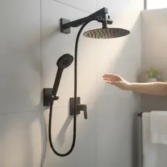 GENERICO - Kit Completo Ducha 30cm Negro Mate Cabezal Redondo, desviador, brazo 40cm y Ducha Teléfono 5 Modos