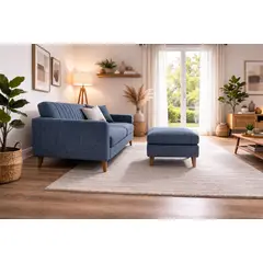 ARTSOFA - Sofá Dos Cuerpos Imperial Azul Acero Antifluido + Banqueta + Obsequio