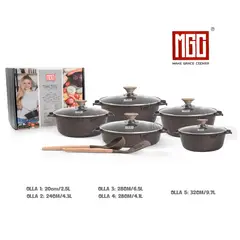 OEM - JUEGO DE OLLAS MGC DE 12 PIEZAS ROCA VOLCANICA CAFE