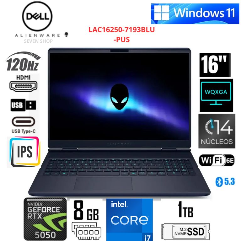 Laptop Gamer Alienware 16 Aurora 16" WQXGA 120Hz Intel Core 7-240H 16GB RAM 1TB SSD RTX 5050 8GB windows 11