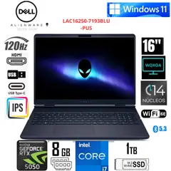 Dell - Laptop Gamer Alienware 16 Aurora 16" WQXGA 120Hz Intel Core 7-240H 16GB RAM 1TB SSD RTX 5050 8GB windows 11