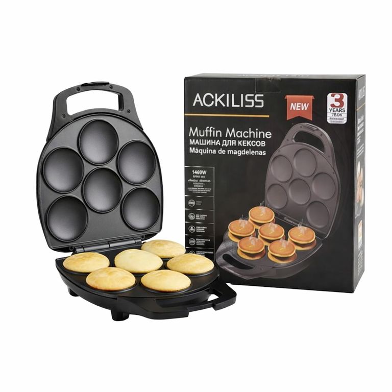 Wafflera Eléctrica para / Mini Hotcakes Panqueques y Arepas de 6 Cavidades 1400W Antiadherente