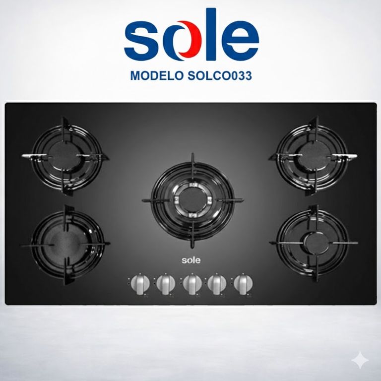 SOLCO033 - Cocina Empotrable A Gas 5 Hornillas Negro 86Cm