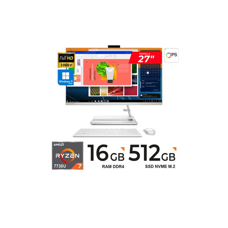 PC TODO EN UNO IdeaCentre 3 27ALC6 27 FHD IPS Ryzen7 7730U 16GB 512GB W11Home