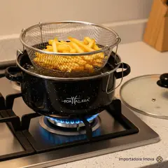 GENERICO - Olla Freidora 24 cm con Canastilla y Tapa de Vidrio Antiadherente Acero Inoxidable IMOVA