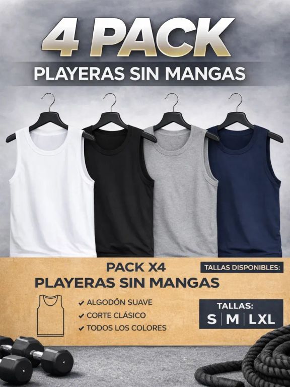 Pack x4 Polo Manga Cero Hombre Algodón Slim Fit Cuello Redondo