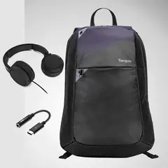 TARGUS - Pack Universitario Tus esenciales para el éxito - Mochila+Audifono+Adaptador de 35mm
