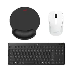 GENIUS - COMBO TECLADO 110 MOUSE NX-7000 BLANCO Y PAD MOUSE CON DESCANSADOR