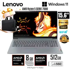 LENOVO - Laptop Ideapad Slim 3 AMD Ryzen 5 7520U 8GB RAM 512GB SSD 15.6 FHD + Maletín