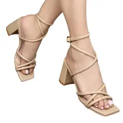GENERICO - Sandalia Mujer Ecocuero 2086L-55 Taco 7 Color Beige