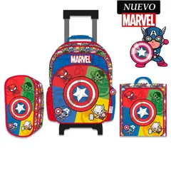 MARVEL - Set de Mochila con Ruedas Lonchera y Cartuchera A4
