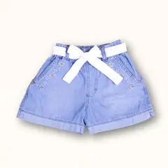 DANUS - Short cintura elastizada lazo blanco denim niña