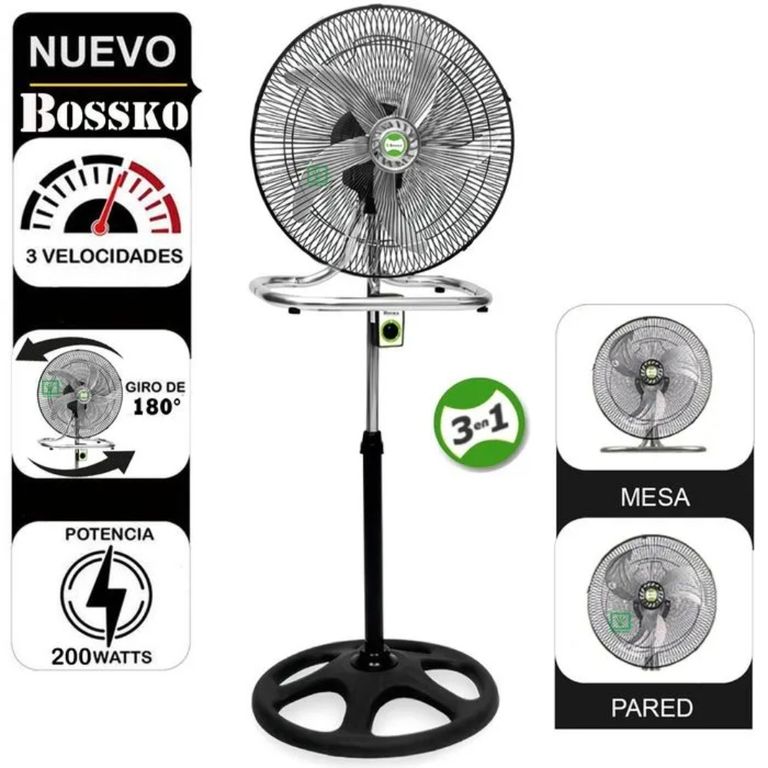 Ventilador Industrial Bosko 18 Pulgadas 200W 3 en 1 - 5 Aspas